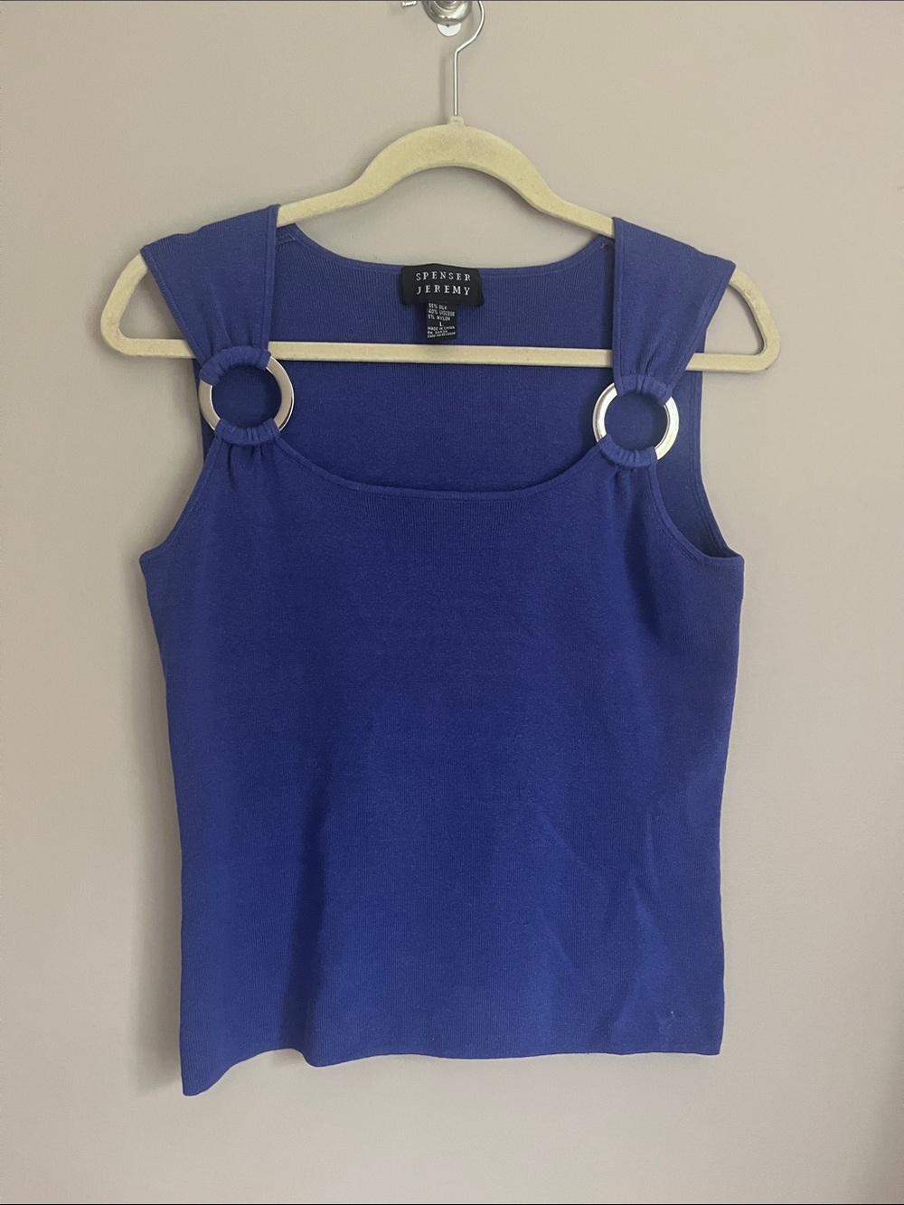 Spenser Jeremy Vintage Silk Blend O Ring cobalt blue sleeveless tank top large